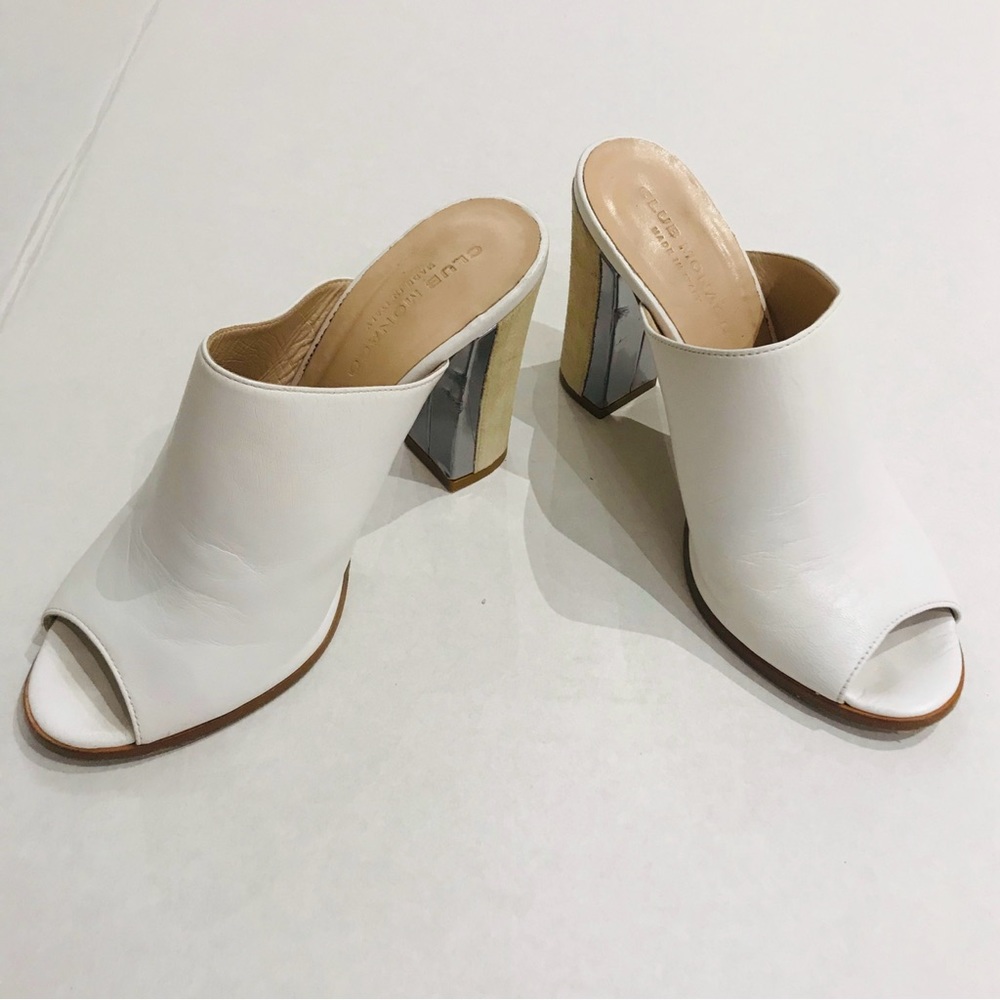 Club Monaco Peep-Toe Mules in White & Suede (Size 7.5)